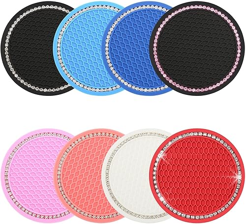 Miniatura 9 de yousheng 2 posavasos brillantes para automóvil, inserto universal para vehículo, inserto de silicona antideslizante de diamantes de imitación de