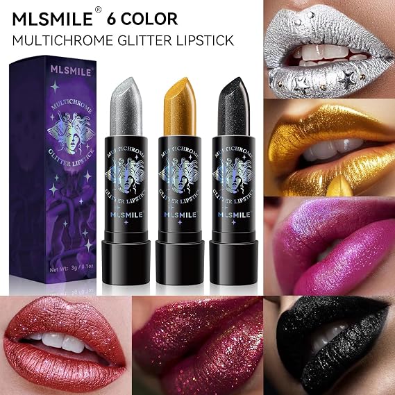 Diamond Shine Lipstick, non appiccicoso, a lunga durata, impermeabile, a prova di sbavature, adatto per il trucco in maschera, cosplay, Halloween e Natale (#6)