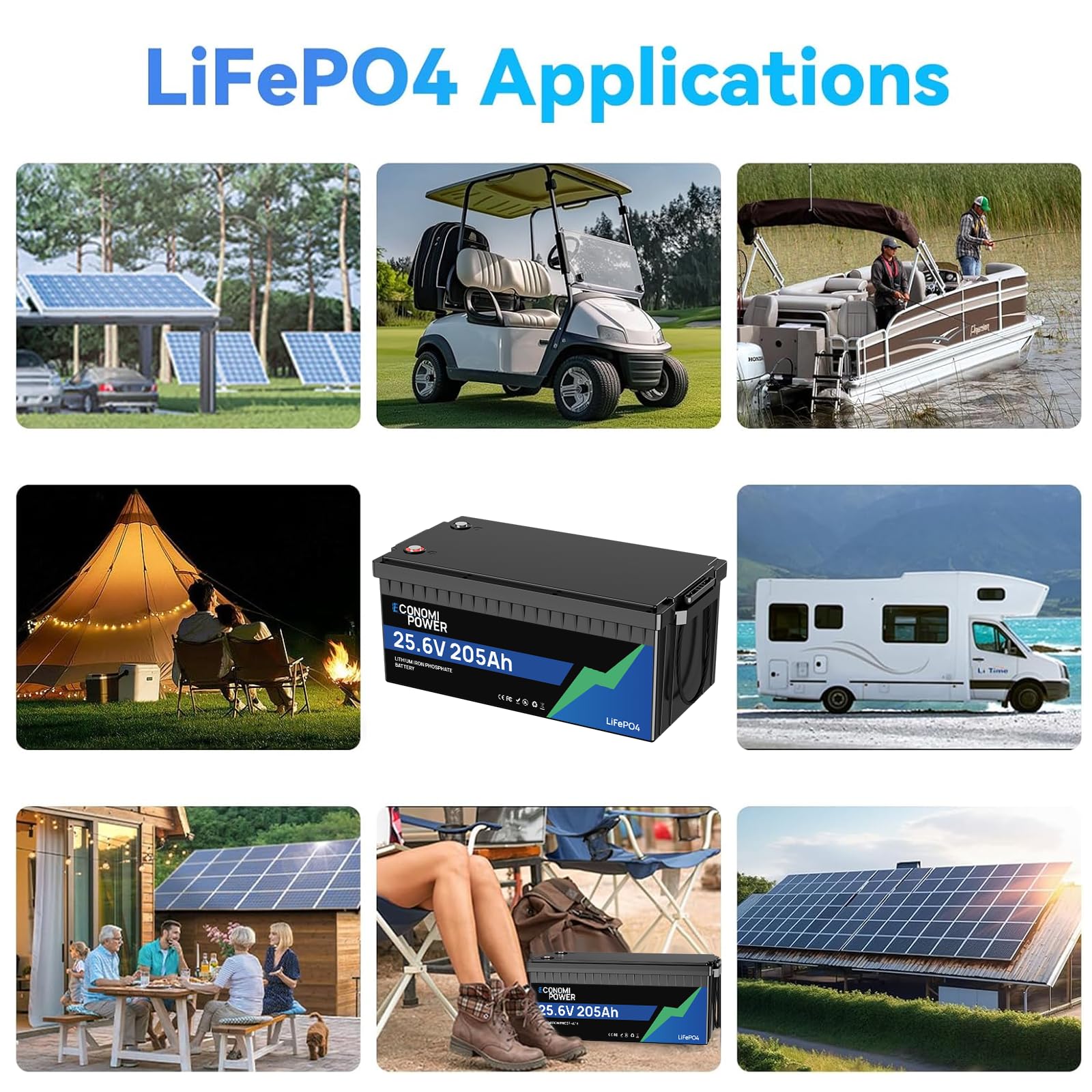 LiFePO4 24V 200Ah Batteria al litio, BMS 200A integrato, celle al litio-ferrofosfato di classe A, batteria al litio da 5120Wh per camper, barche, impianto solare e altro ancora