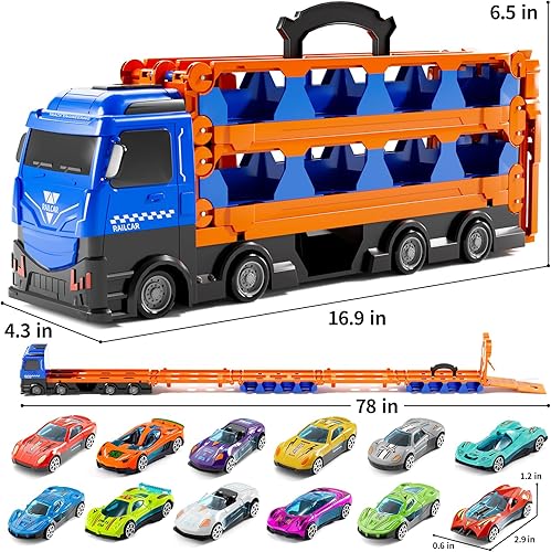 Miniatura 2 de Camión de carreras de juguete para niños, pista de carreras de 78 pulgadas y 12 autos de juguete de metal fundido a presión, juguetes de camión para