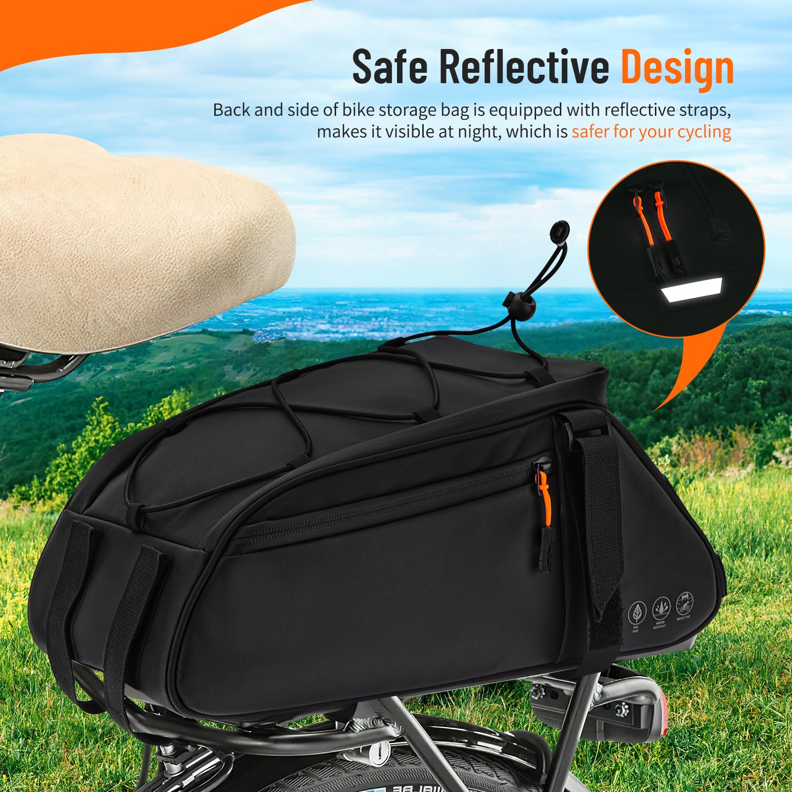 LEICESTERCN Borsa Portapacchi Bicicletta 12 L – Multitasca Con Protezione Antipioggia E Strisce Riflettenti, Per Mountain Bike E Bici Elettrica - 2