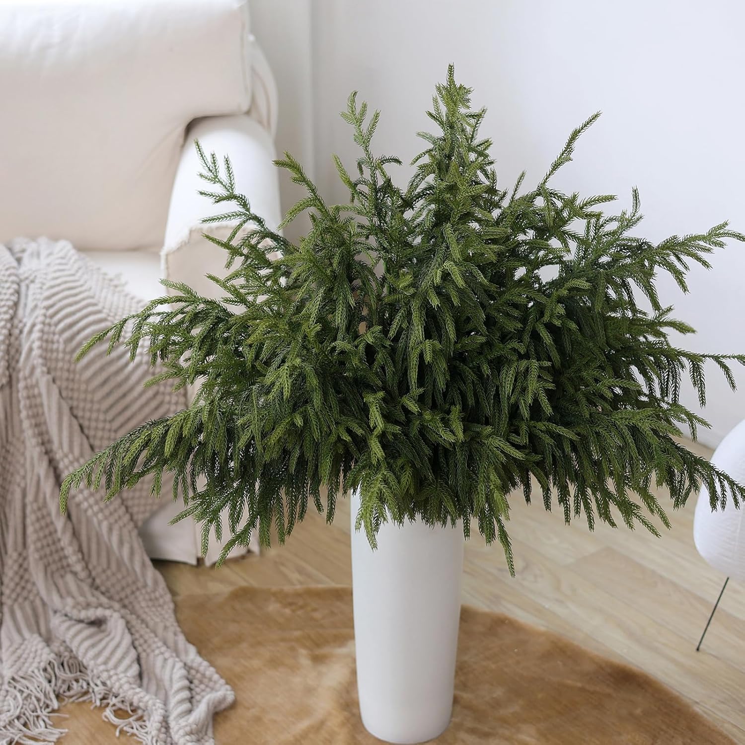 YXZZWL 8 Pcs Christmas Norfolk Pine Branches, 36 Inch Real Touch Artificial Norfolk Pine Branch Faux Cedar Pine Stem Fake Greenery Picks for Vase DIY Garland Wreath Home Garden Decoration - Image 7