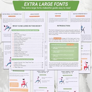Chair Yoga for Seniors Over 60 Book & Chart 30-Day Challenge, Gentle Seated Yoga Guide, Chair Yoga for Weight Loss & Flexibility, Senior Chair Exercises for Women & Men,Top Choice for Family Gifts (Green)