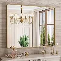 Vista 67 de Espejo de baño negro de 20x30 pulgadas con marco de metal negro, espejo de tocador rectangular redondeado con acabado mate para pared, con vidrio