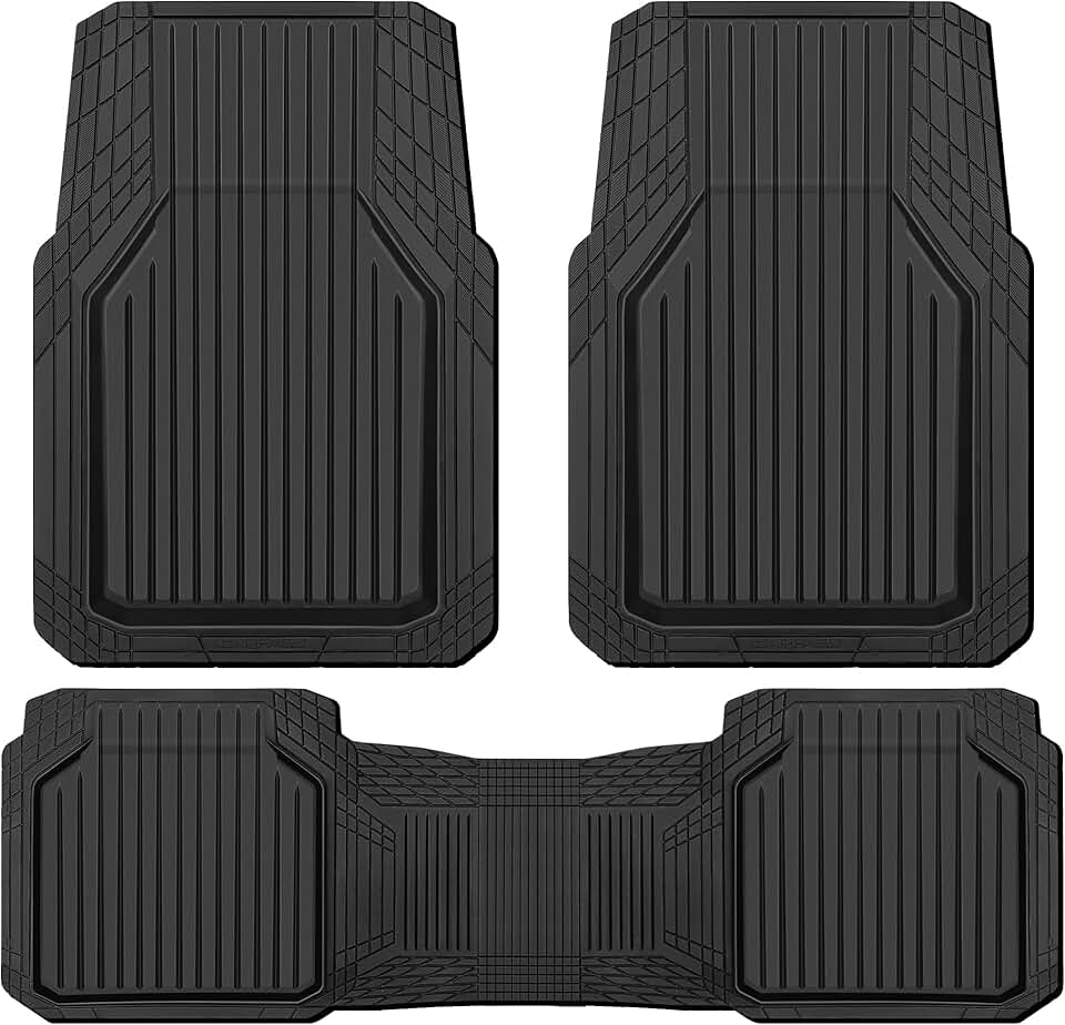 CAR PASS Heavy Duty Rubber Floor Mats for Car, Waterproof Liner Deep Dish Car Mats Full Sets, Universal Trim to Fit for SUV Truck Sedans Vans, All Weather Automotive Floor Mats 3pcs, Solid Black Global Recycled Standard