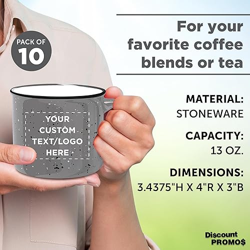 Miniatura 4 de DISCOUNT PROMOS Juego de 10 tazas de café personalizadas de cerámica para fogata, 13 onzas, paquete personalizado a granel, perfectas para té,