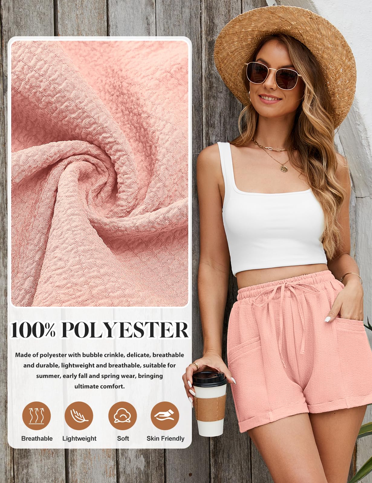 PASUDA Pantaloncini Donna Estivi Casual Vita Alta Pantaloni con Coulisse Pantaloncini Corti Leggero Larghi Tinta Unita Pantaloni Sportivi con Tasche
