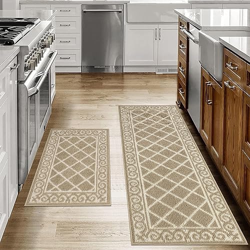 HEBE Juego de 2 alfombras de cocina con corredor, antideslizantes, tapetes de cocina lavables para piso, alfombra KItchen para pasillo, entrada,