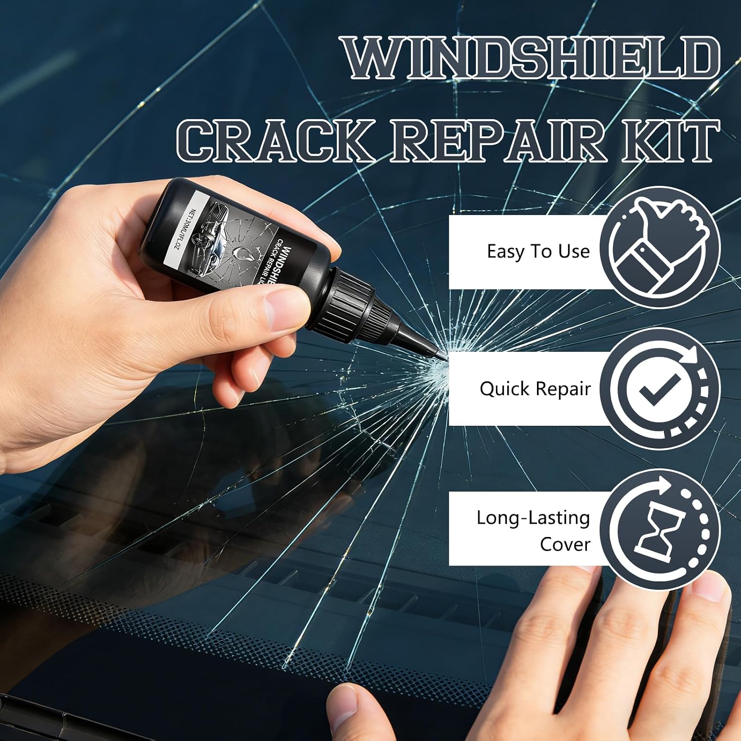 Windshield Crack Repair Kit, 2-Pack with 30ml Advanced Liquid Resin & UV Film, Universal Quick Fix for Chips, Stars, Bulls-Eyes - All Glass Repair Tool