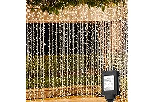 Solhice LED Curtain Lights: 20ft x10ft Warm White Ambiance for Outdoor and Indoor Decor