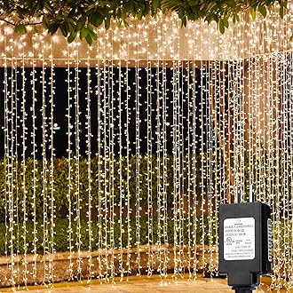 Solhice LED Curtain Lights Outdoor 20ft x10ft, 600 LED Plug in Hanging Christmas String Lights Indoor Bedroom, Twinkle Light Backdrop for Outside Wedding Decor, Warm White (Not Connectable)