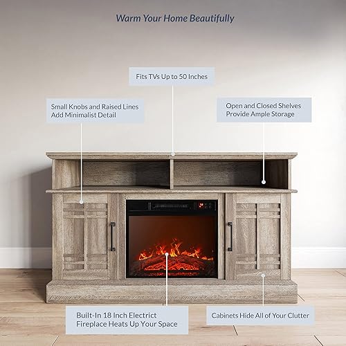 Miniatura 3 de BELLEZE - Mueble moderno de madera para TV y centro de entretenimiento multimedia, para televisores de hasta 50 pulgadas con estantes y armarios