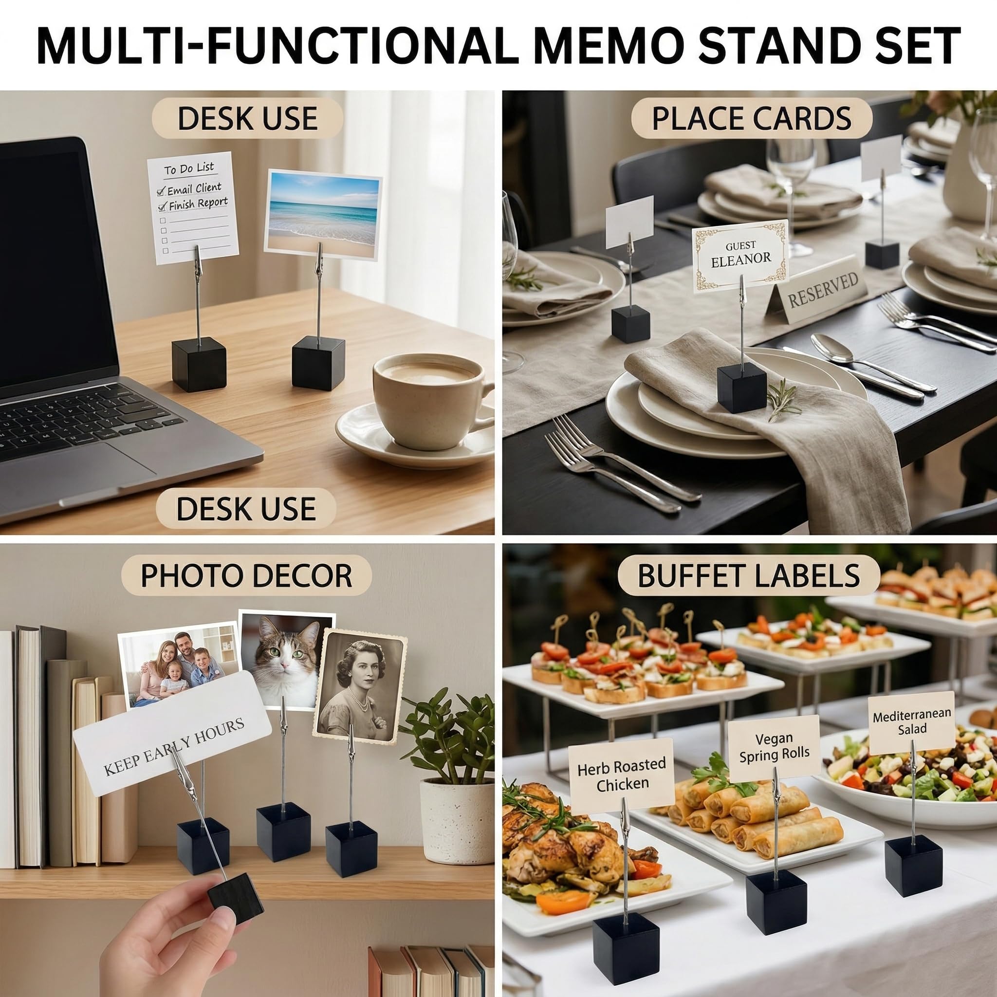 10 Piezas Soportes para Fotos con Pinzas, Soporte para Tarjetas de Asiento con Base de Madera Negra, Clip Madera Porta para Notas y Tarjetas, Portafotos Pinzas Decorativo Adecuado
