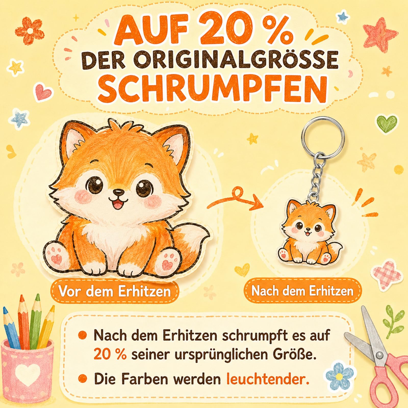 61 Teile Schrumpfpapier Set, Schrumpffolie Set Schlüsselanhänger, DIY Kreativset für Bastelprojekte, Komplettes Set mit 6 mm Lochstanzer und Zubehör für persönliche Accessoires