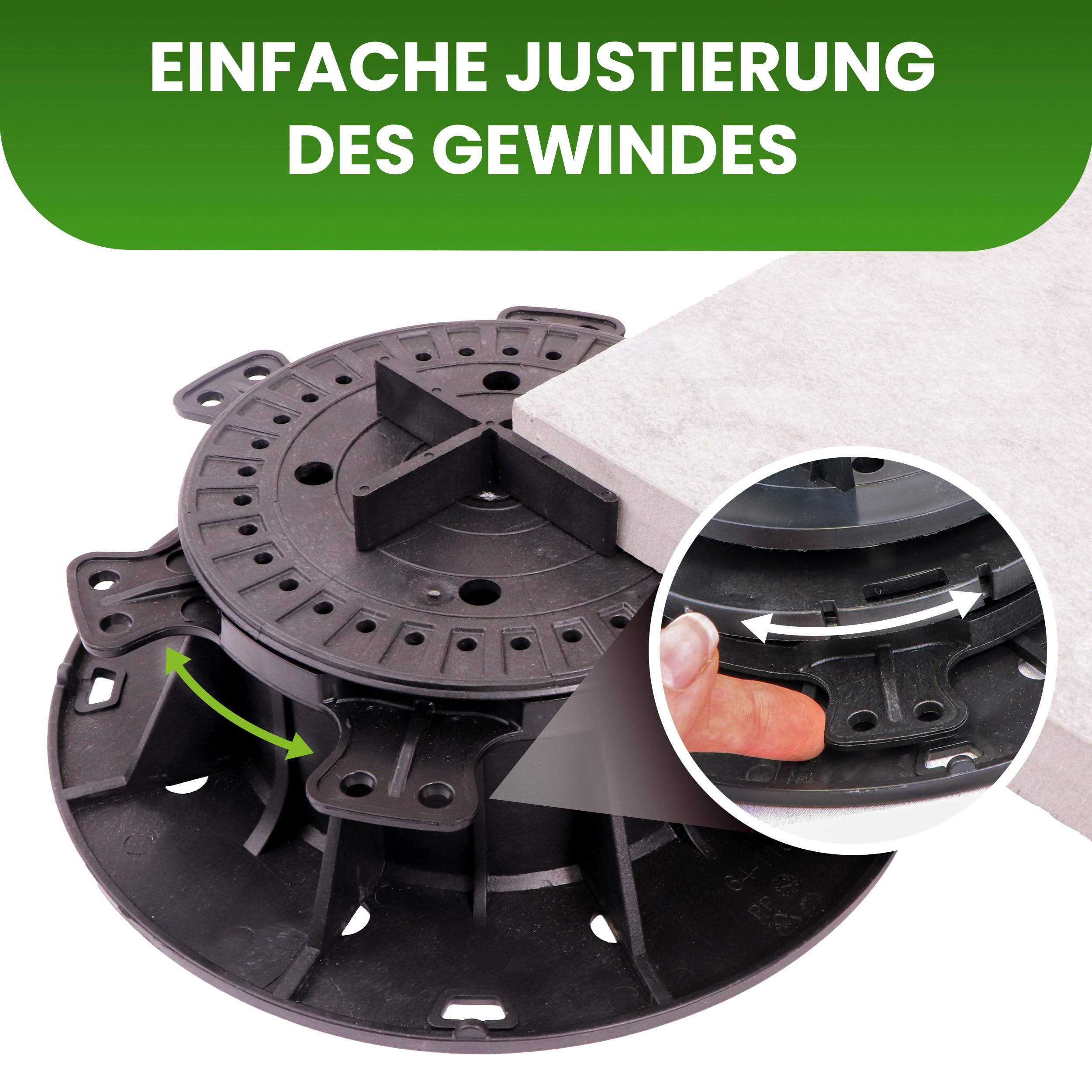 Gartenwelt Riegelsberger justierbarer Plattenlager PRO Stelzlager Stellfuß für Terrassen-Platten Keramik Stein Beton Fliesen höhenverstellbar 64-110 mm | 42 Stück (1 Karton)
