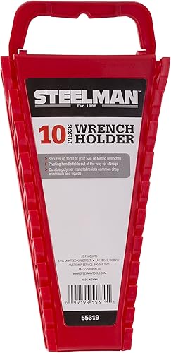 Steelman Soporte universal para llaves de 10 herramientas, organizador para mecánicos, ranuras conformes, mango para transportar o colgar en el Rojo