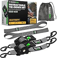 Rhino USA Retractable Ratchet Straps 2-Pack - 2" x 10ft, 3,033lb Break Strength - Self-Retracting Heavy Duty Tie Downs for Trucks, Trailers, Motorcycles
