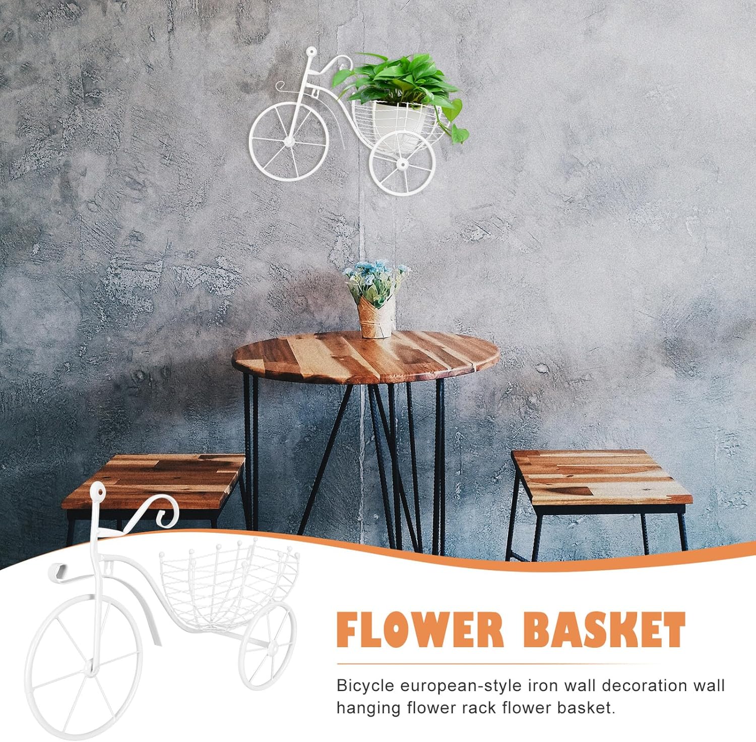 TOYANDONA Wall Bike Planter Bicycle-Shaped Iron Flower Basket White Wall-Mounted Indoor Outdoor Plant Holder for Balcony Patio Home Decor