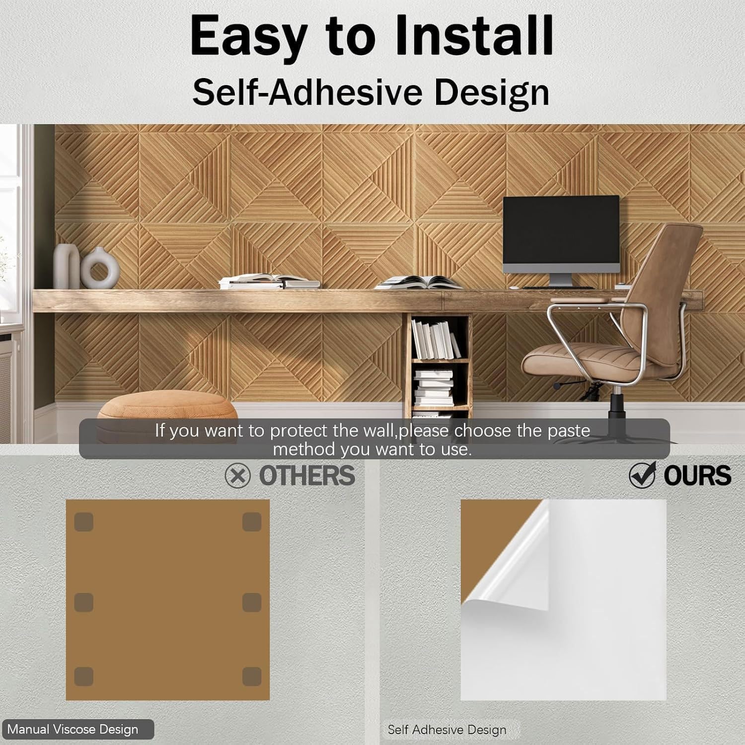 Pannelli Acustici Autoadesivi Effetto Legno, Pannelli Fonoassorbenti Decorativi Murali, 6 Pezzi Pannello Decorativo Parete Adesivo 3D Fonoassorbente Decorativo per Studio Cameretta Home Ufficio