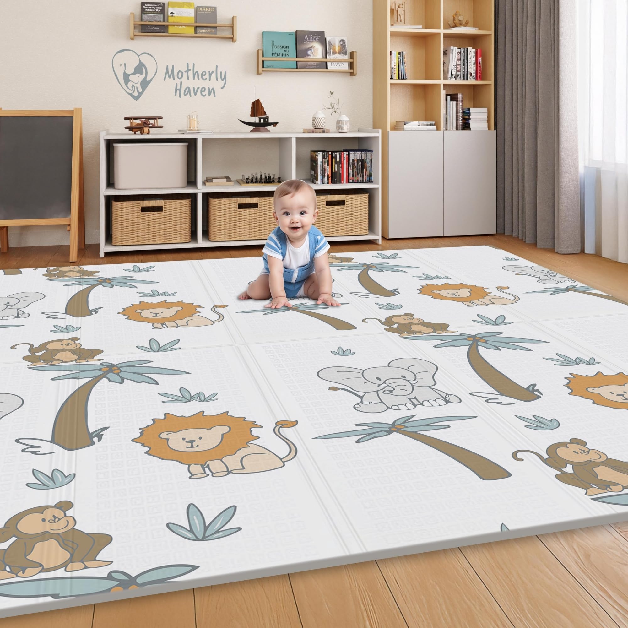 Motherly Haven 79x71 Foldable Baby Play Mat for Floor, Extra Large Reversible Foam Play Mat for Babies 6-12 Months, Waterproof Portable Foam PlayMat