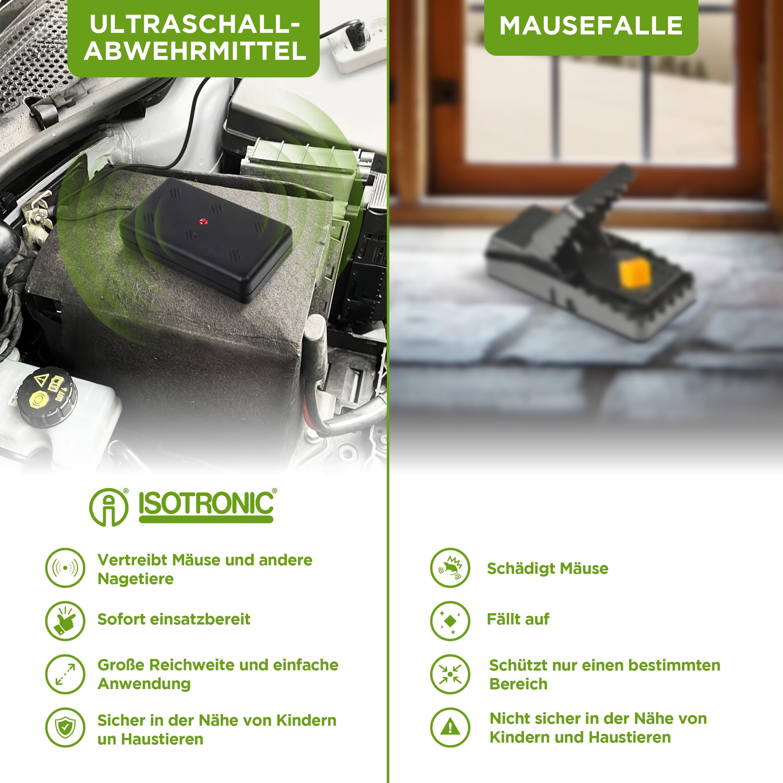 ISOTRONIC Ultraschall Marderschreck – Marderabwehr für Dachboden, Garage & Haus – Marderschutz gegen Marder, Mäuse & Ratten – Anti Marder Abwehr mit 50m² Wirkungsbereich (3 Stück)