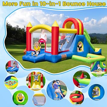 HuaKastro Large Bounce House for Big Kids Inflatable Playground with Tall Slide, Climbing Wall, Water Pool, Bouncy Ball Pit, Tunnel, Ring Toss Cones, Perfect for Backyard Party Family Gatherings