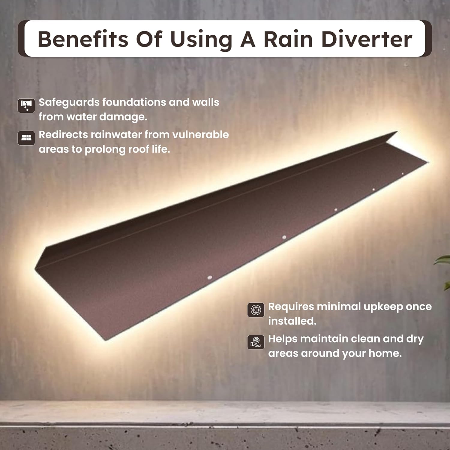 FEBTECH - 60 Inch Rain Diverter for Roof with Installation Kit - Copper Color Structure Powder Coated Stainless Steel Rain Diverters for Roofs, Driveway, Doorways, Windows (Pack of 2)
