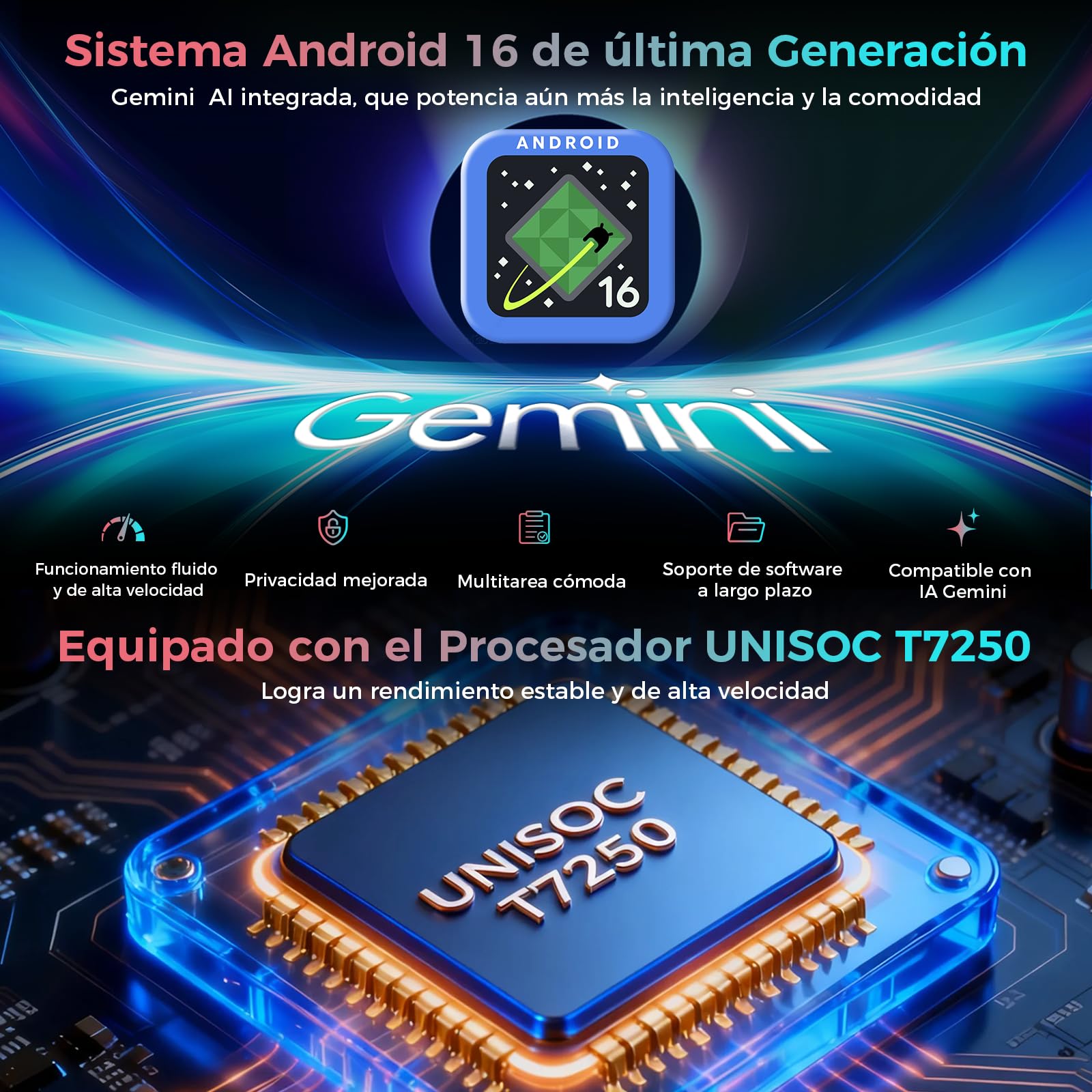 Android 16 Tablet,11 Pulgadas Tableta con T7250 Octa-Core Processor, 90HZ,1920x1200 IPS,32GB RAM + 128GB ROM, 8000mAh Batería, 2.4/5Ghz Dual WiFi/5+13MP/Gemini AI/Widevine L1