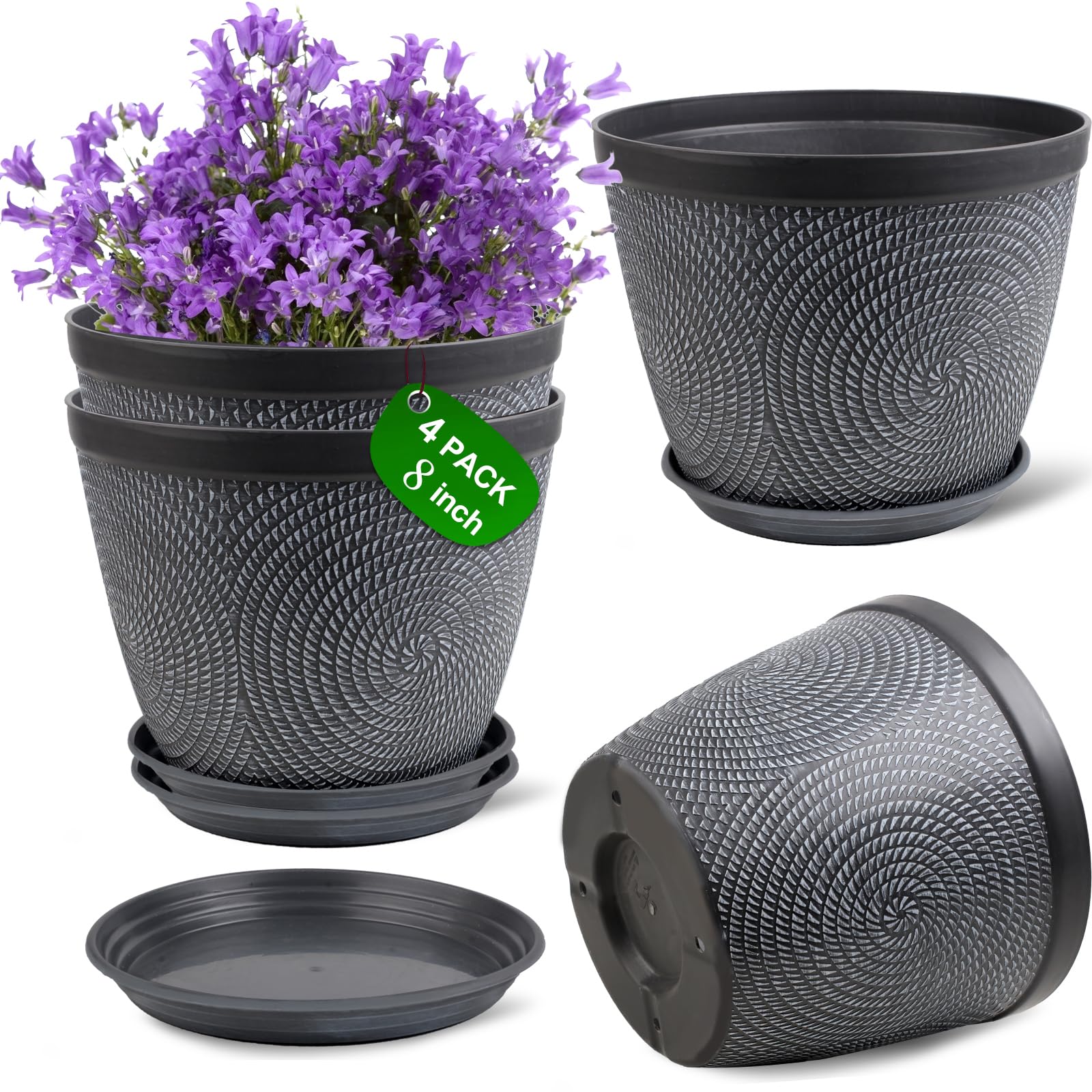 Quarut 4 Pack 8 Inch Flower Pots
