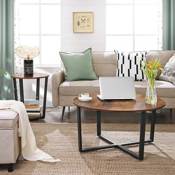 VASAGLE Round Side End Table, 2-Tier Accent Bedside Table with Storage Shelf, Easy Assembly, Nightstand for Small Spaces, Living Room, Bedroom, Rustic Brown and Ink Black ULET57X