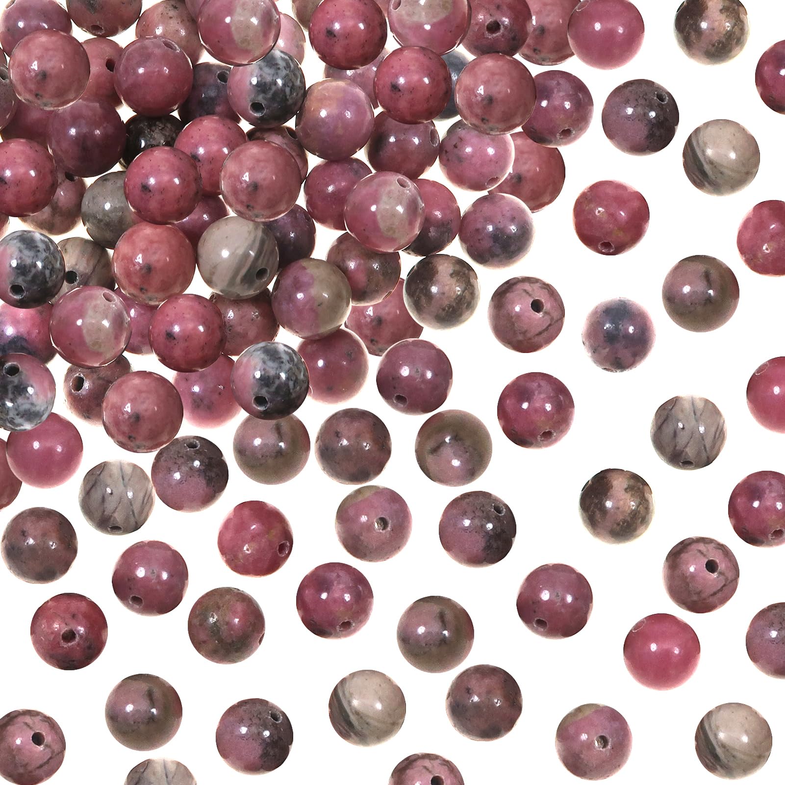 TOAOB 100 stycken 8 mm naturlig rodonit ädelsten pärlor runda lösa pärlor med hål för smycken pyssel träning gör-det-själv armband halsband smyckestillverkning - 8mm - Rhodonit