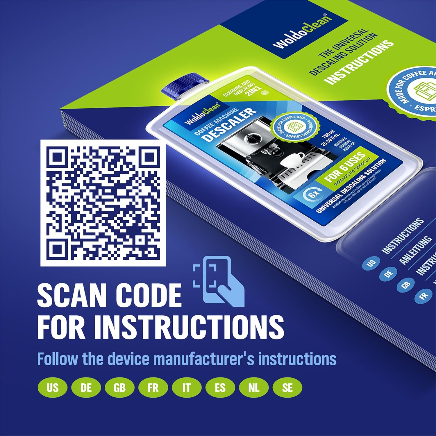 WoldoClean Descaler Scan Code for Instructions