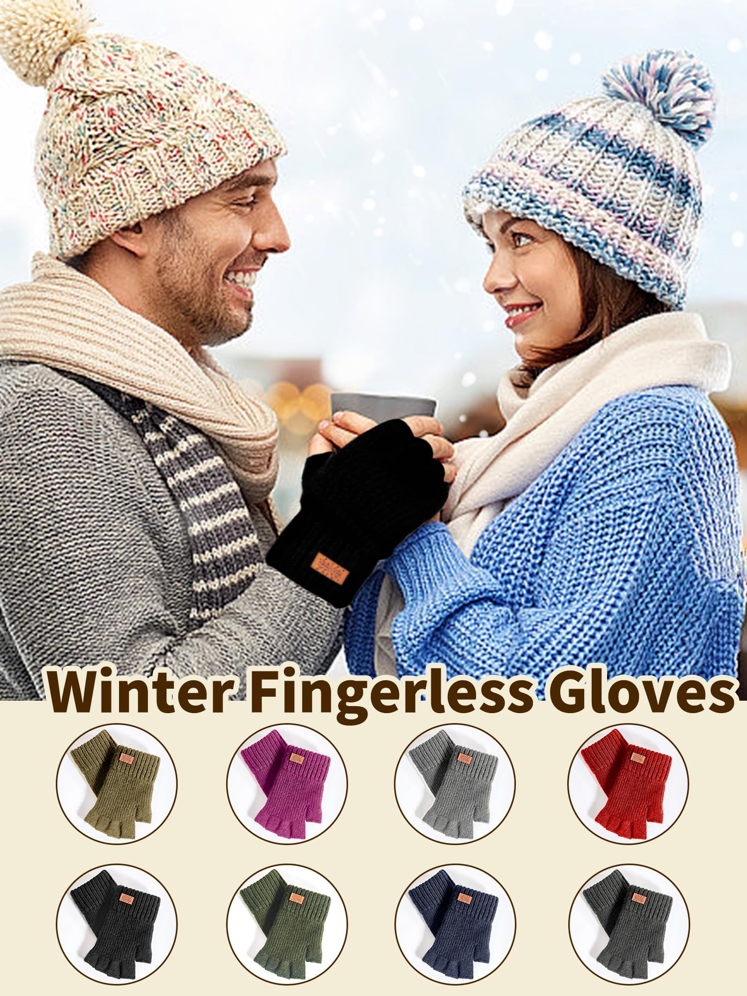 JYUYNY Guanti senza dita - Guanti Mezze Dita Invernali,Guanti Termici Caldi Guanti Senza Dita Fingerless Gloves Guanti in Maglia Unisex per Uomini e Donne