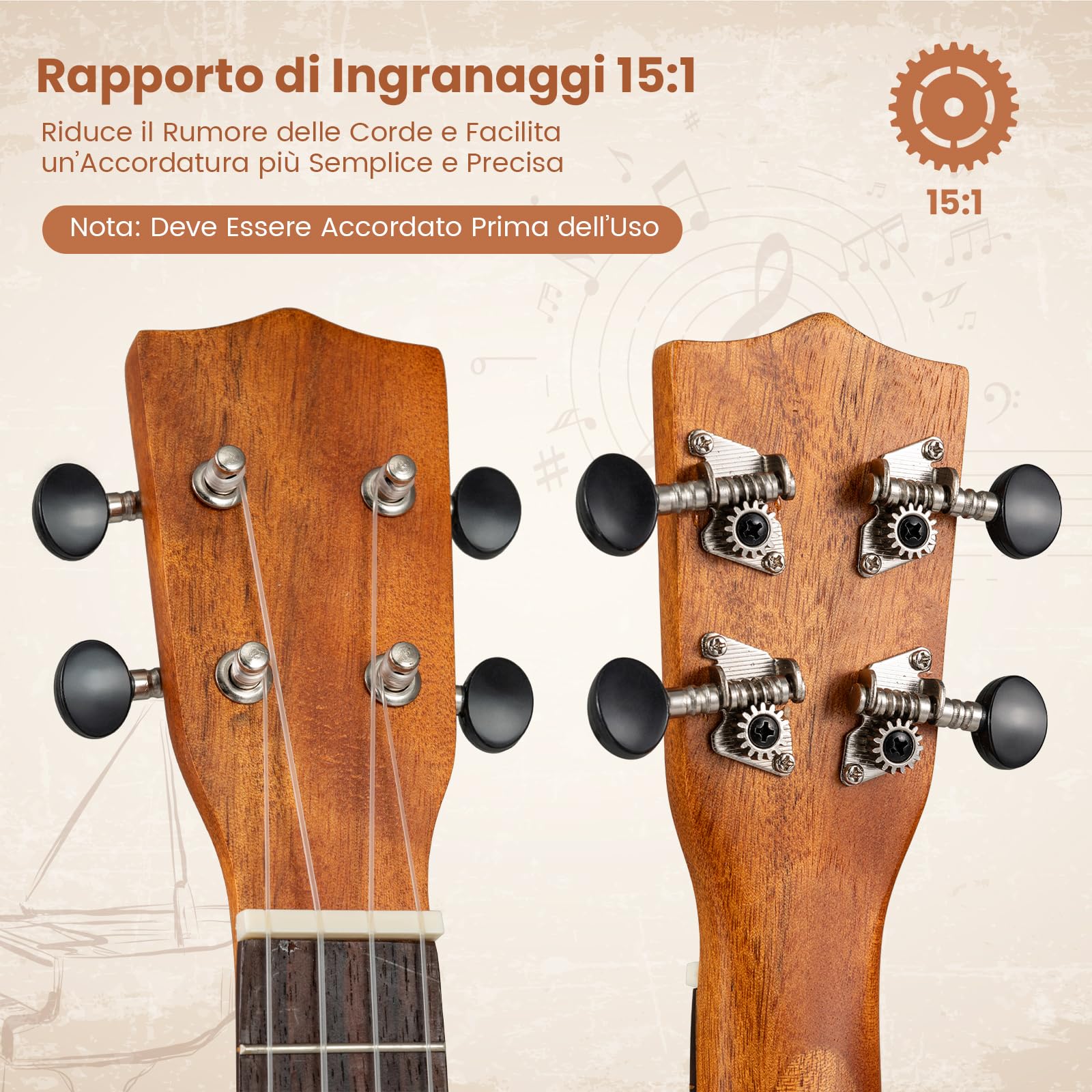 COSTWAY Ukulele per Adulti Principianti, Set Ukulele Soprano in Legno di Mogano con Borsa, Plettri, Cinghia Regolabile e Corde di Nylon Extra, Kit Starter per Bambini