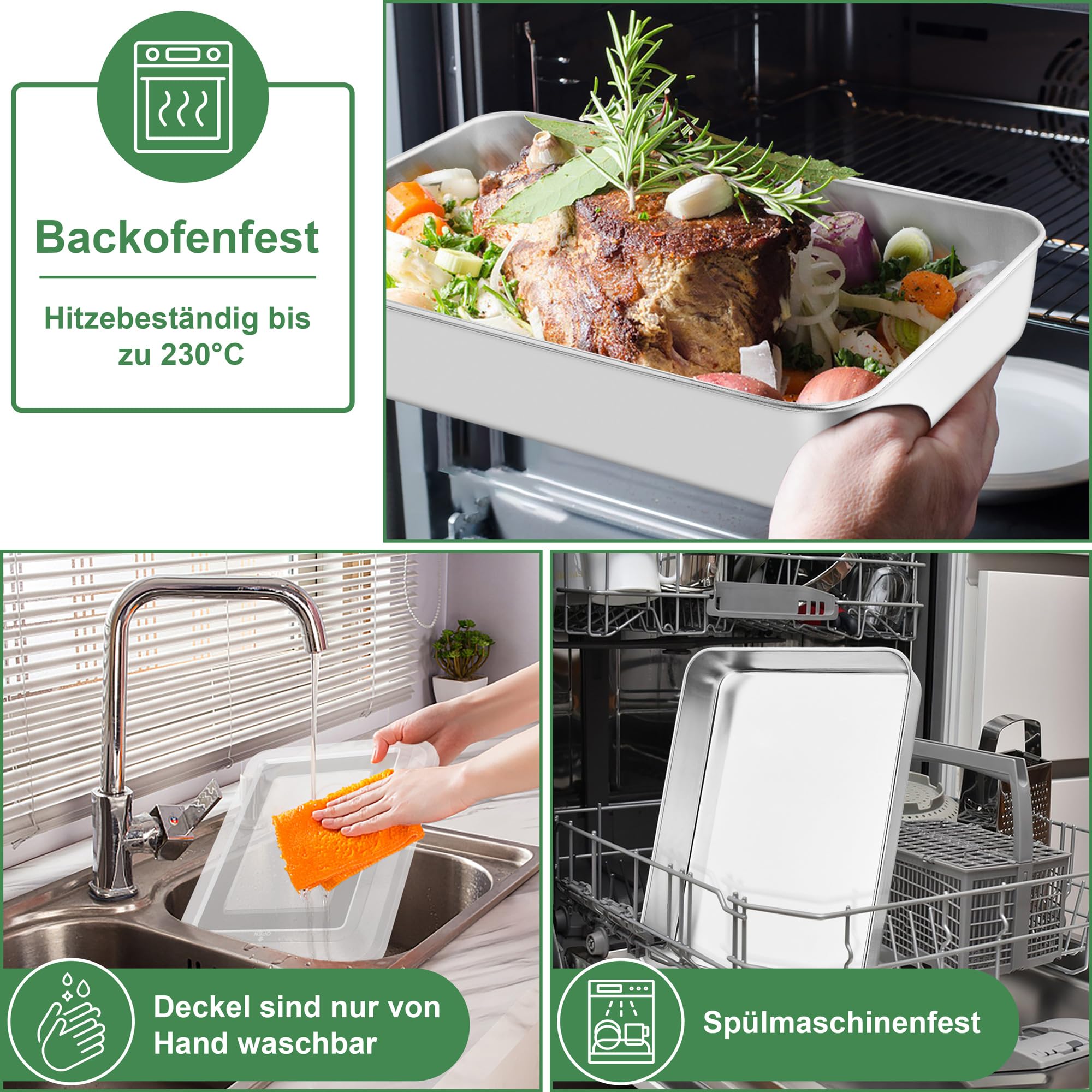 HaWare Backblech mit Deckel, Edelstahl Rechteckige Auflaufform Ofenblech mit Transportbox, 31,6x24,6x5cm, Tiefes Kuchenblech Fettpfanne für Brownie Kuchen Lasagna, Gesund & Ungiftig, Spülmaschinenfest