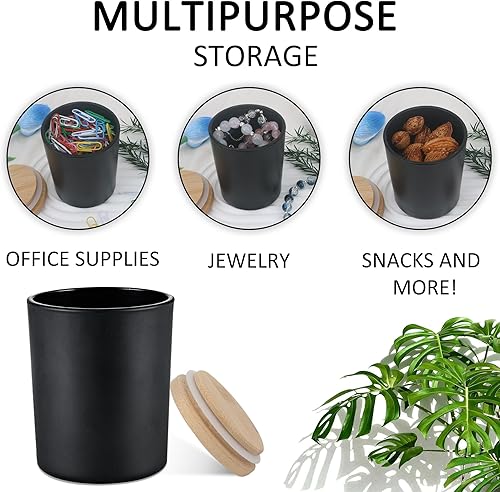 Miniatura 9 de MILIVIXAY Paquete de 12 tarros de vela de vidrio grueso negro mate de 7 onzas con tapas, tarro de vela vacío a granel para hacer velas, recipientes