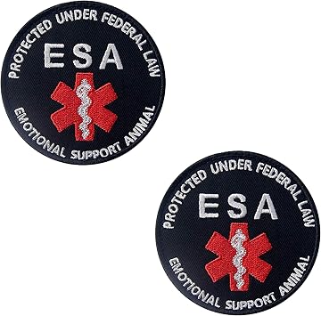 Protected Under Federal Law ESA Emotional Support Animal Emblem Embroidered Fastener Hook & Loop Tactical Morale Patch for Harness Vest 3 inches Wide by 3 inches Tall Pack of 2