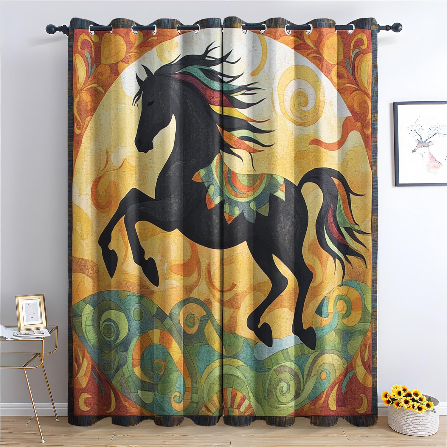 Aztec Blackout Curtains for Bedroom Living Room, Thermal Insulated Room Darkening Grommet Drapes, Tribal Native American Southwest Window Treatments & Home Decor, 63 Inch Drapes 2 Panel Set