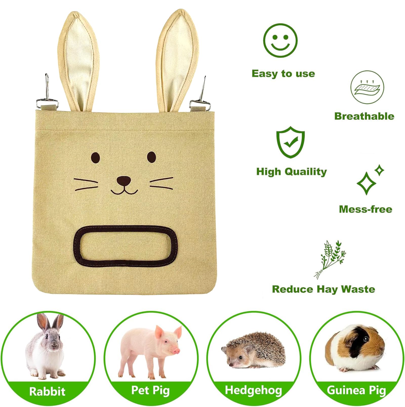 Colenumone Rabbit Hay Feeder Bag for Guinea Pigs and Chinchillas, khaki - Image 3