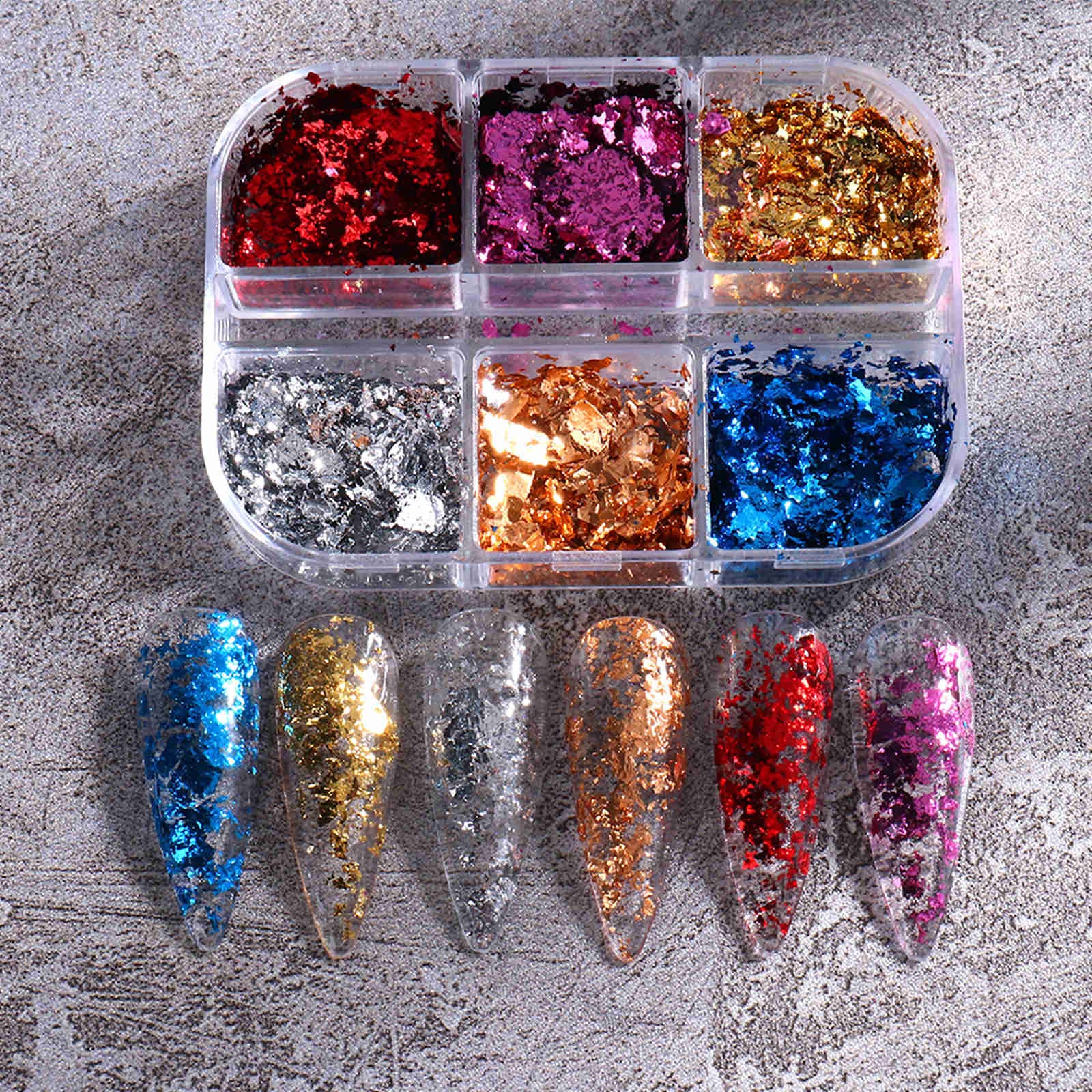 Paillettes Flocons de Feuille d'or Nail Art Holographique 2Pcs Gold Leaf Paper Metallic Foil Flakes Mix Or Argent Cuivre