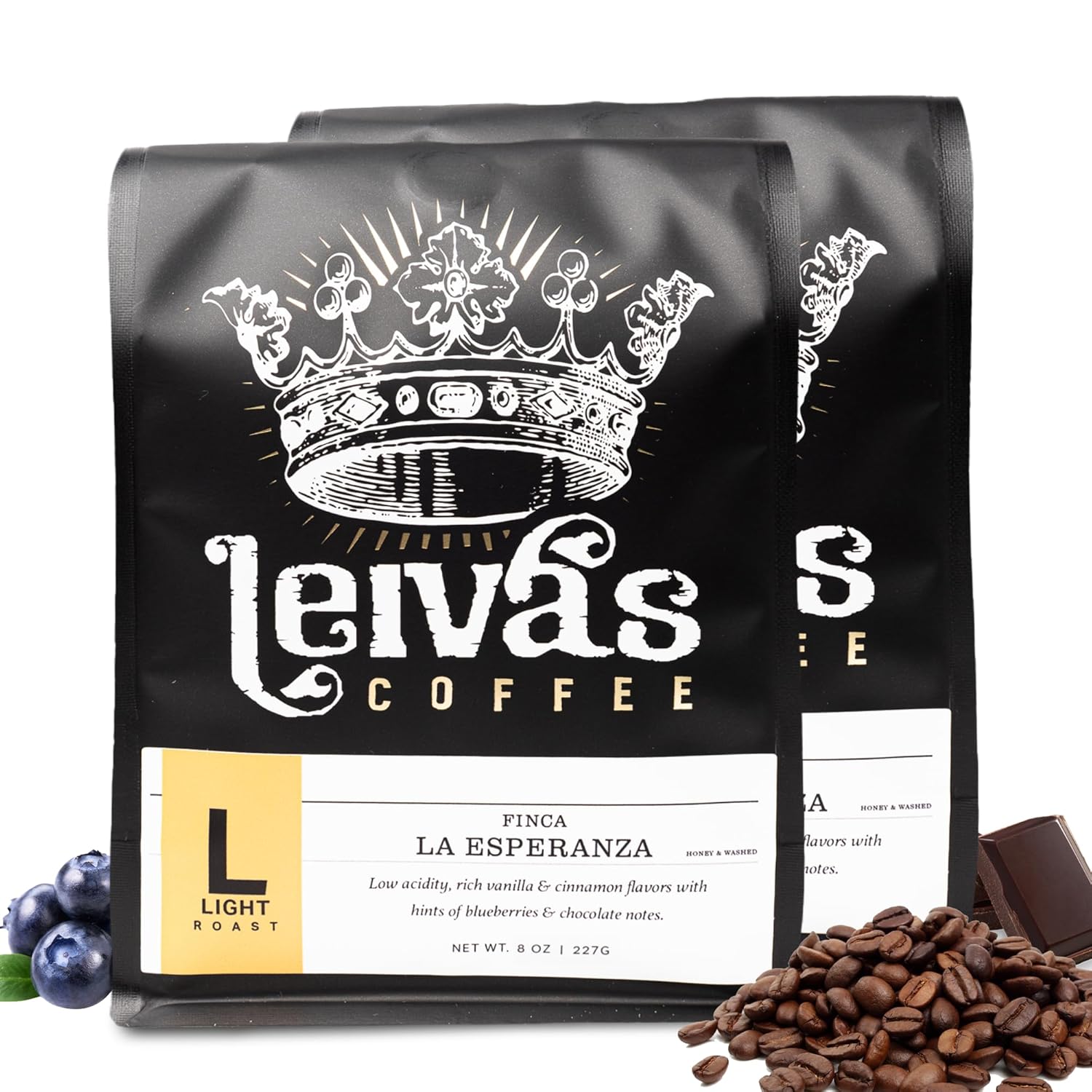 Leiva’s Whole Bean Light Roast Coffee, Roasted to Order, Small Batch Guatemalan Beans – Finca La Esperanza Single Origin Coffee Beans w/ Vanilla, Cinnamon & Chocolate Notes - Low Acidity Roast (2 Pack)