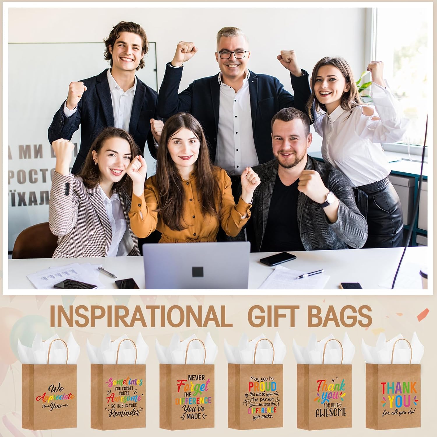 Resholder 30 Pcs Employee Appreciation Gift Bags with Tissue Papers Thank You Paper Bags with Handles Inspirational Quote Treat Pouches Christian Church Gifts for Team Coworker Staff Teacher Nurse