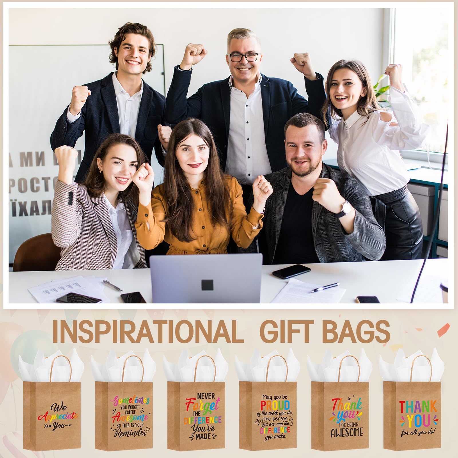 Resholder 30 Pcs Employee Appreciation Gift Bags with Tissue Papers Thank You Paper Bags with Handles Inspirational Quote Treat Pouches Christian Church Gifts for Team Coworker Staff Teacher Nurse