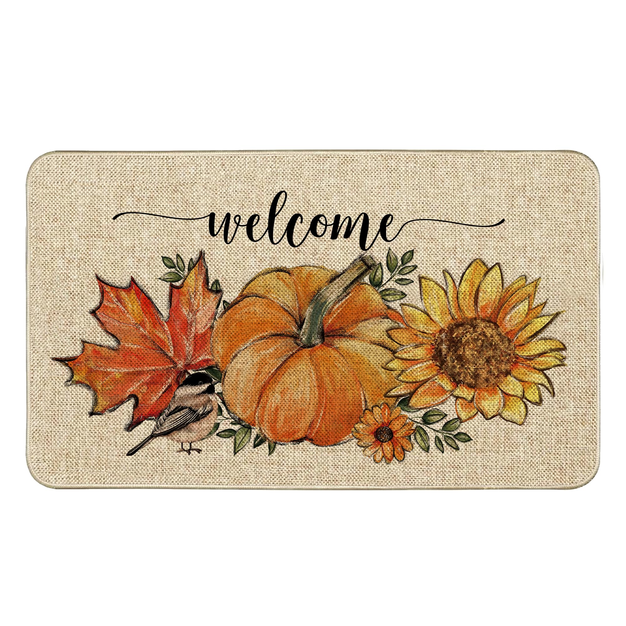 Tikeciti Fall Thanksgiving Harvest Pumpkin Welcome Doormat, Autumn Sunflower Doormats Maple Leaf Decor Front Door Mat Non-Slip Entrance Low Profile