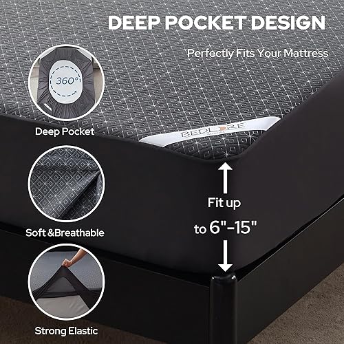Miniatura 6 de BEDLORE Protector de colchón tamaño individual, funda de colchón impermeable y silenciosa con bolsillos elásticos para colchones de 6 a 15 pulgadas,