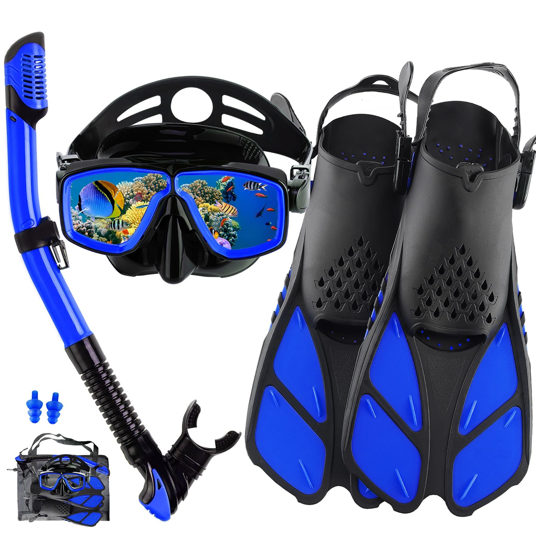 DiVLMT Snorkeling Gear for Adults with Fins Scuba Diving Gear Adult Professional Travel Snorkel Sets with Flippers,Anti-Fog Anti-Leak Diving Mask
