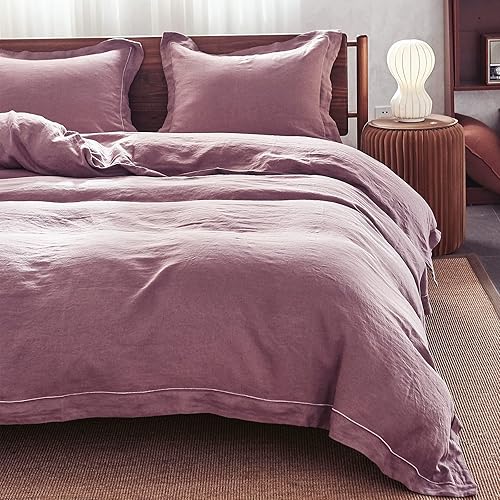 Miniatura 9 de Simple&Opulence - Juego de funda de edredón de 100% lino puro, color liso con detalles bordados, disponible en tamaño individual, matrimonial, Queen