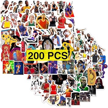 Sports Basketball Player Stickers Decals200 Pcs | Decor Vinyl Gifts Merch Gifts Party Supplies for Water Bottles Skateboard Luggage Scrapbook Kids Teens Adult