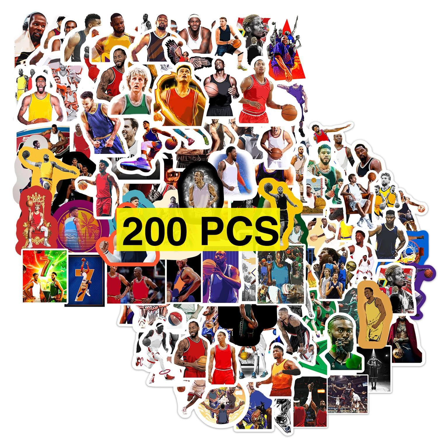 Babymiu Sports Stars Basketball Stickers（200 Pcs.Decor Vinyl Decals Gifts Merch Gifts Party Supplies for Water Bottles Skateboard Luggage Scrapbook Kids Teens Adult,