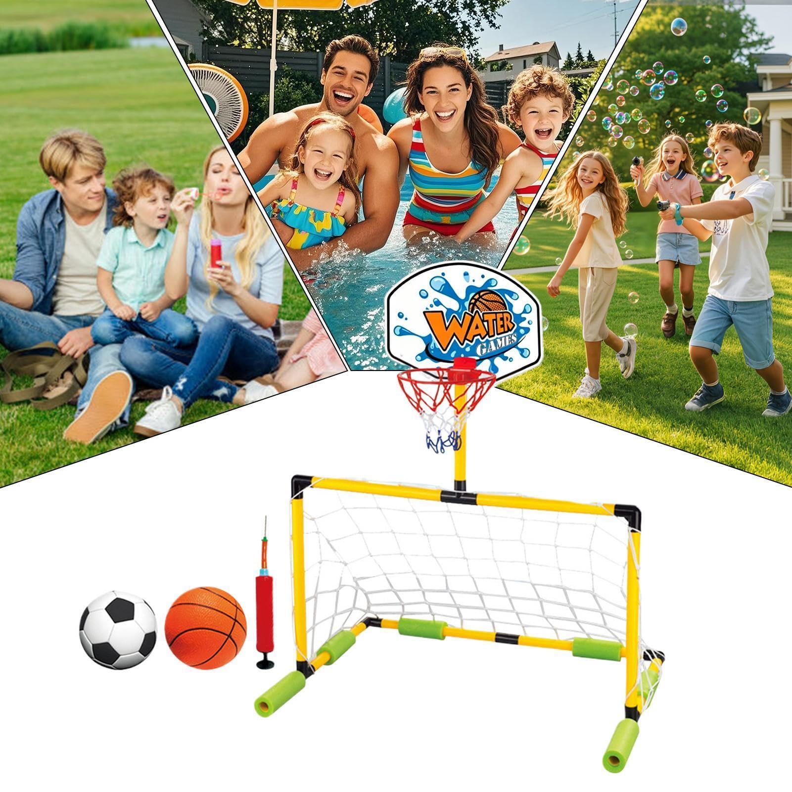 Generisch Canestro da basket per piscina, giocattolo galleggiante 2 in 1, per feste, estate, all'aperto, cortile, lago, campeggio, bambini e adulti